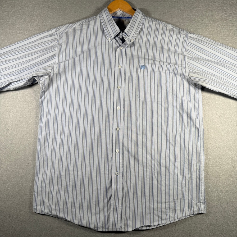 Cinch Mens Blue White Striped Western Button Down Shirt XL MT10321188 - Picture 3 of 13